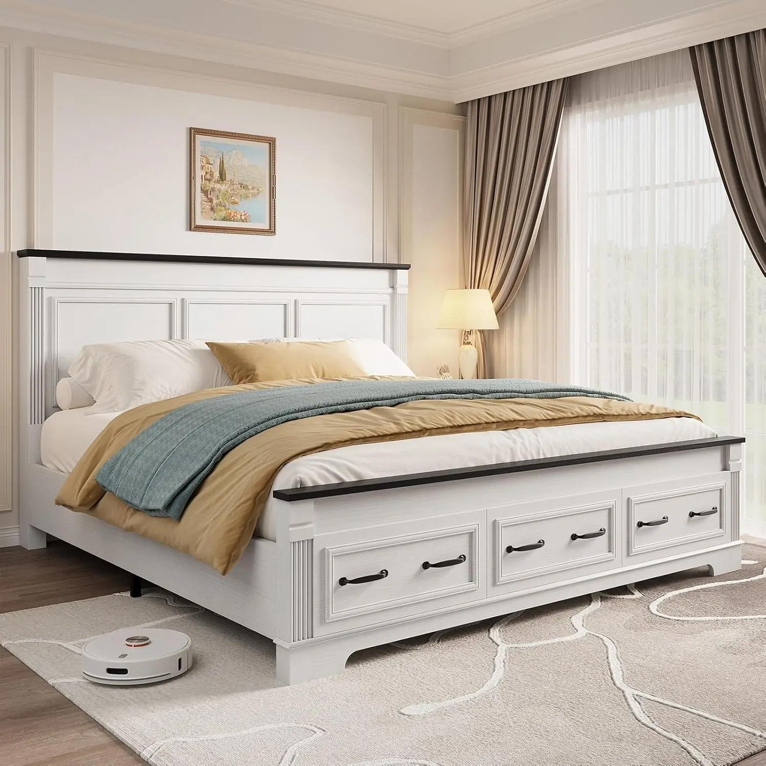 King Size Bed Frame With Storage Drawers - Estrutura de cama King Size estilo