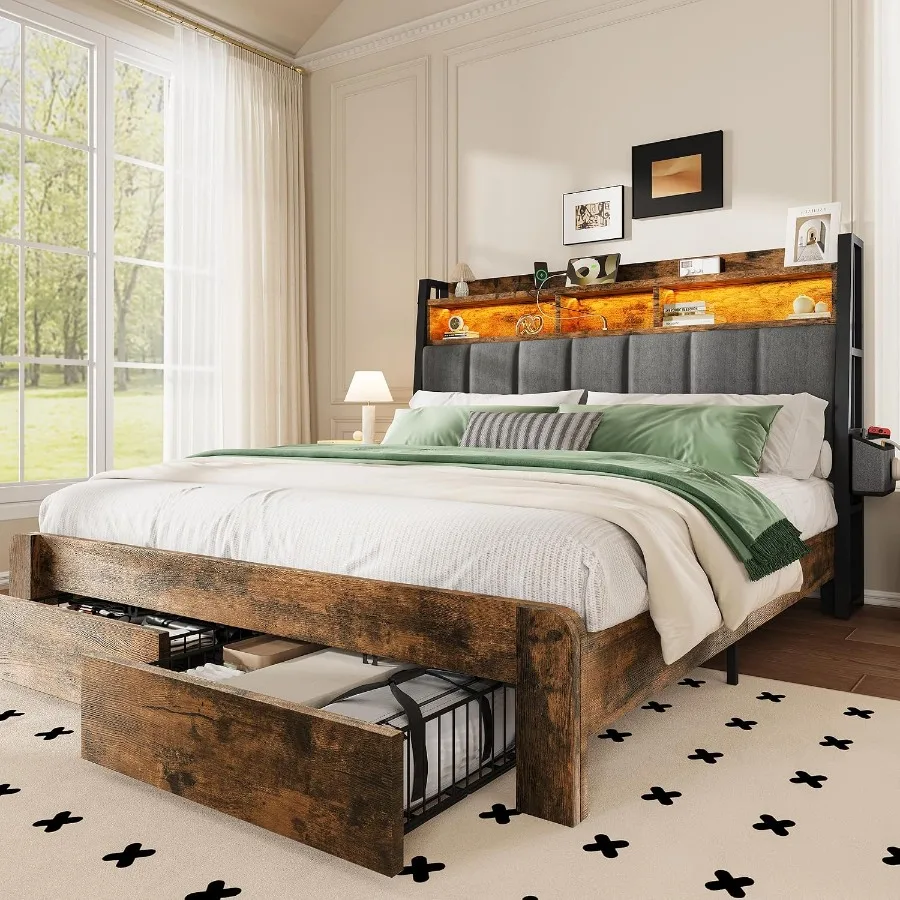 King Size Bed Frame With Storage Drawers - Estrutura de cama tamanho king com