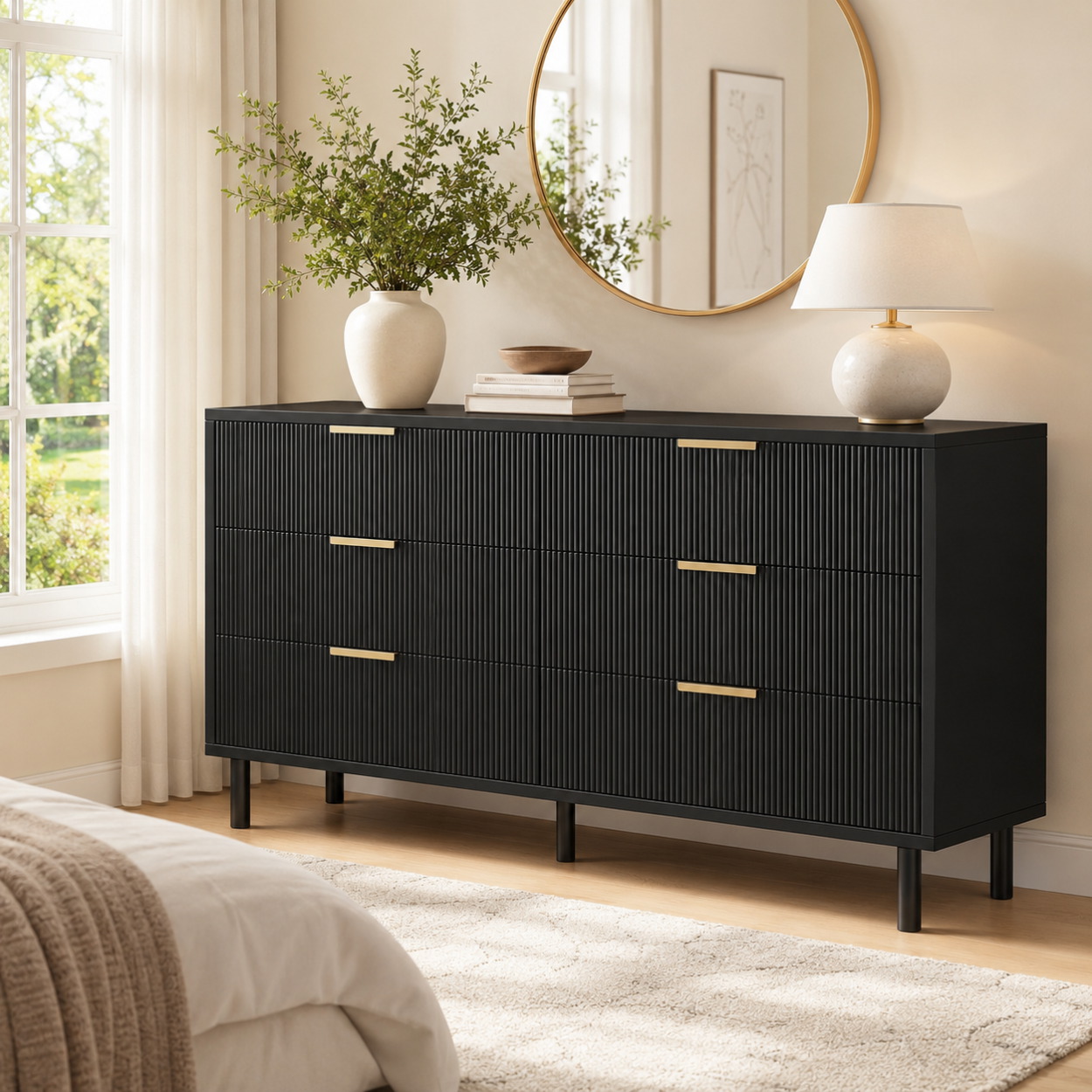 Bedroom Furniture - Cômoda com 6 Gavetas e Pernas