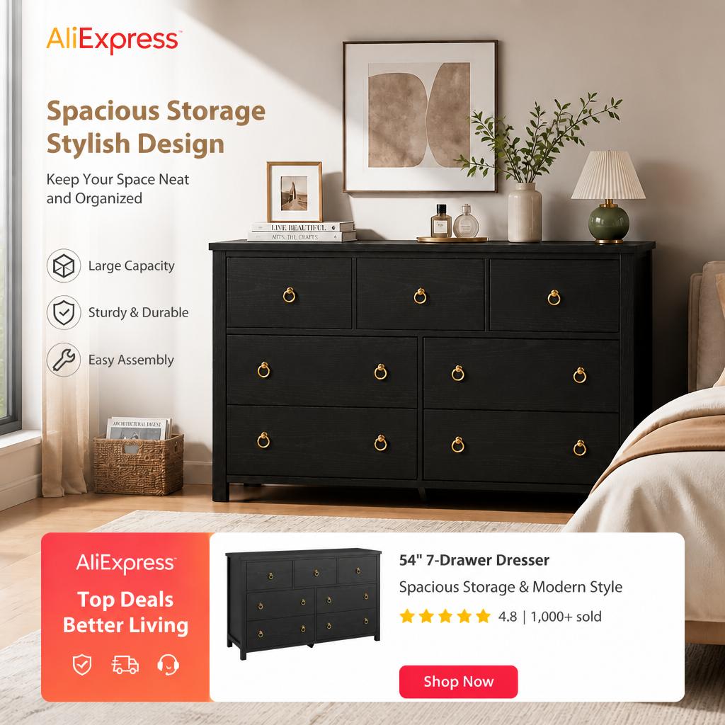 Bedroom Furniture - Cômoda com 7 gavetas para quarto,