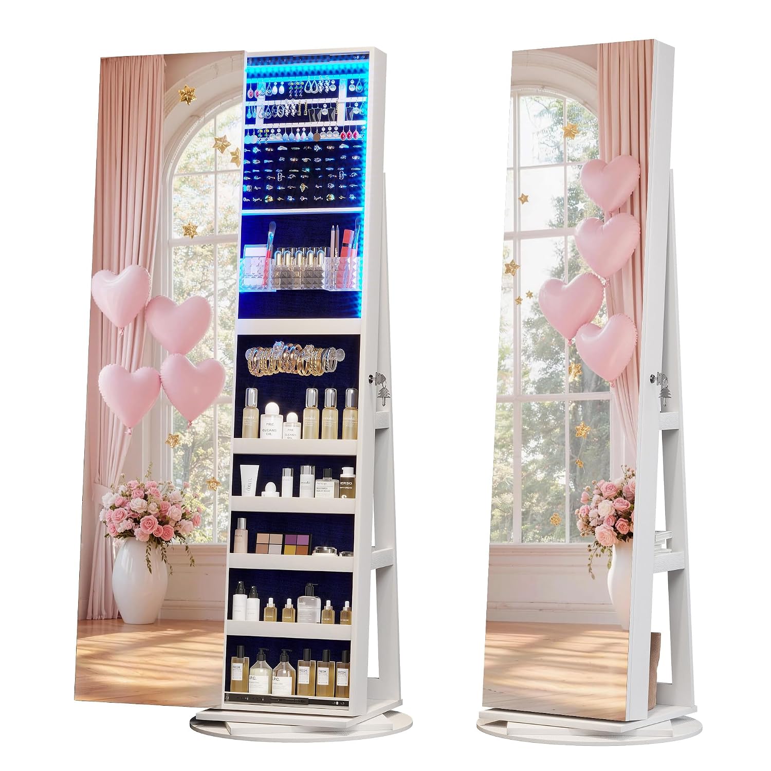 Full Length Mirror Jewelry Armoire - 360 ° Armário de joias com