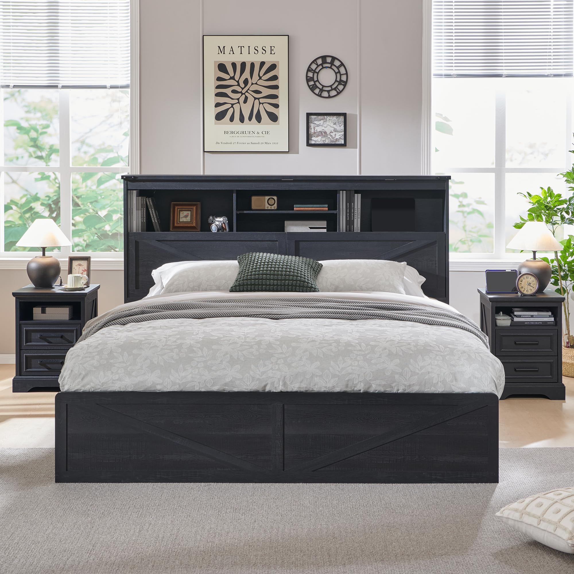 Estrutura de cama estilo rústi - King Size Bed Frame With Storage Drawers avaliação e preço
