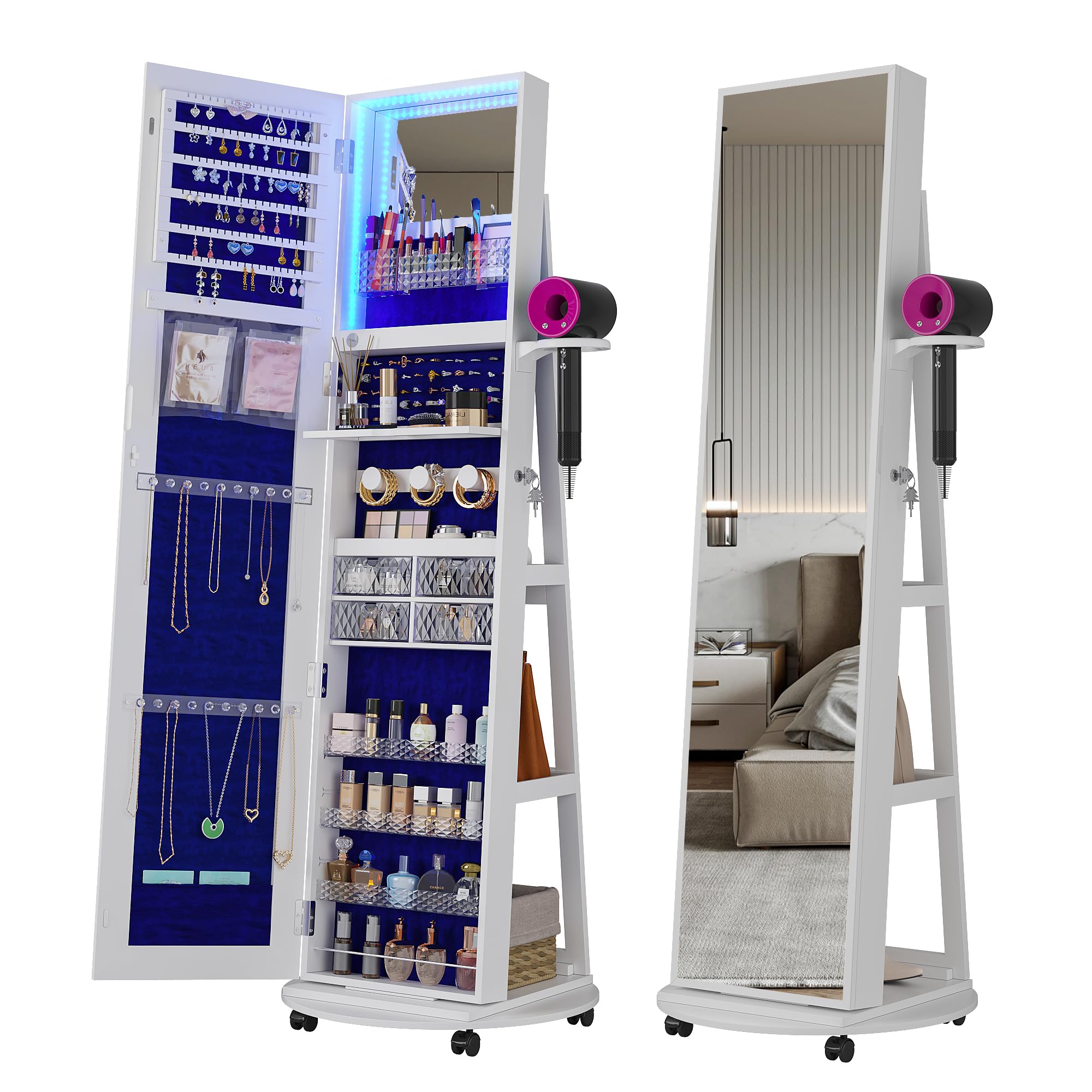 360 °   Armário de Joias Girat - Full Length Mirror Jewelry Armoire avaliação e preço