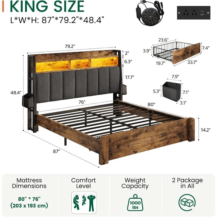 Estrutura de cama tamanho king - King Size Bed Frame With Storage Drawers avaliação e preço