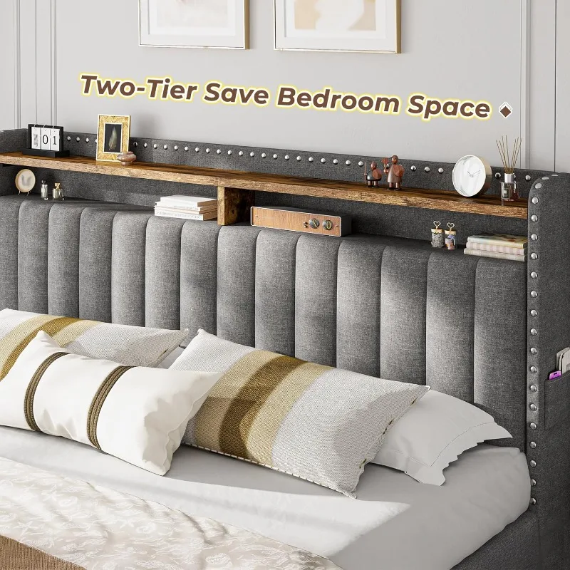 Cama King Size Estofada EnHome - King Size Bed Frame With Storage Drawers avaliação e preço