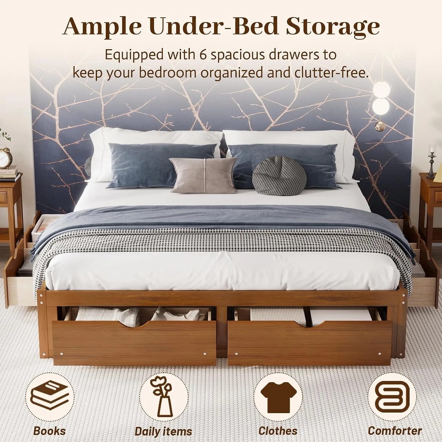 Estrutura de cama de plataform - King Size Bed Frame With Storage Drawers avaliação e preço