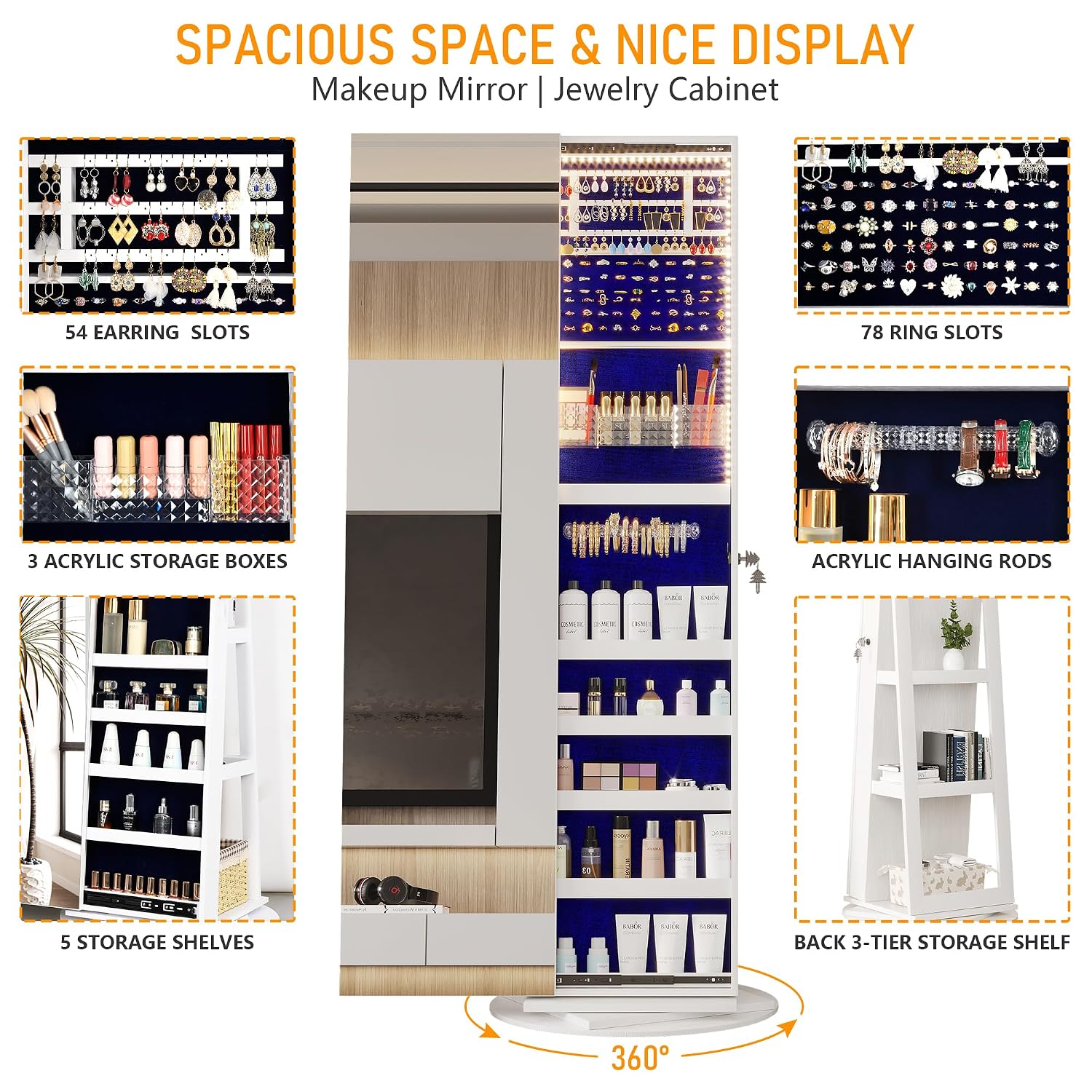 360 °   Armário de joias com e - Full Length Mirror Jewelry Armoire avaliação e preço