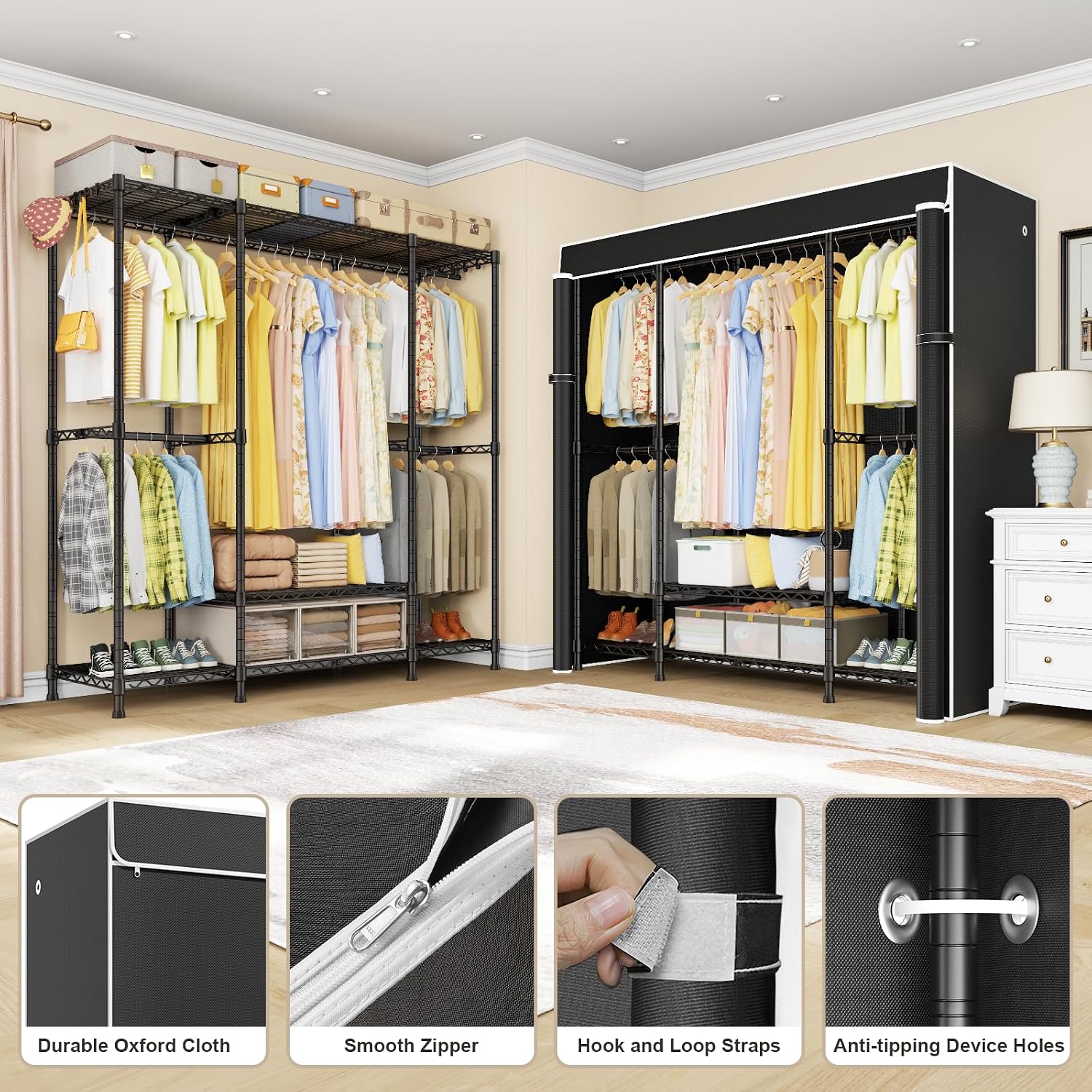 Guarda-roupa portátil E3C, res - Wardrobe Closet Portable Fabric Cover avaliação e preço