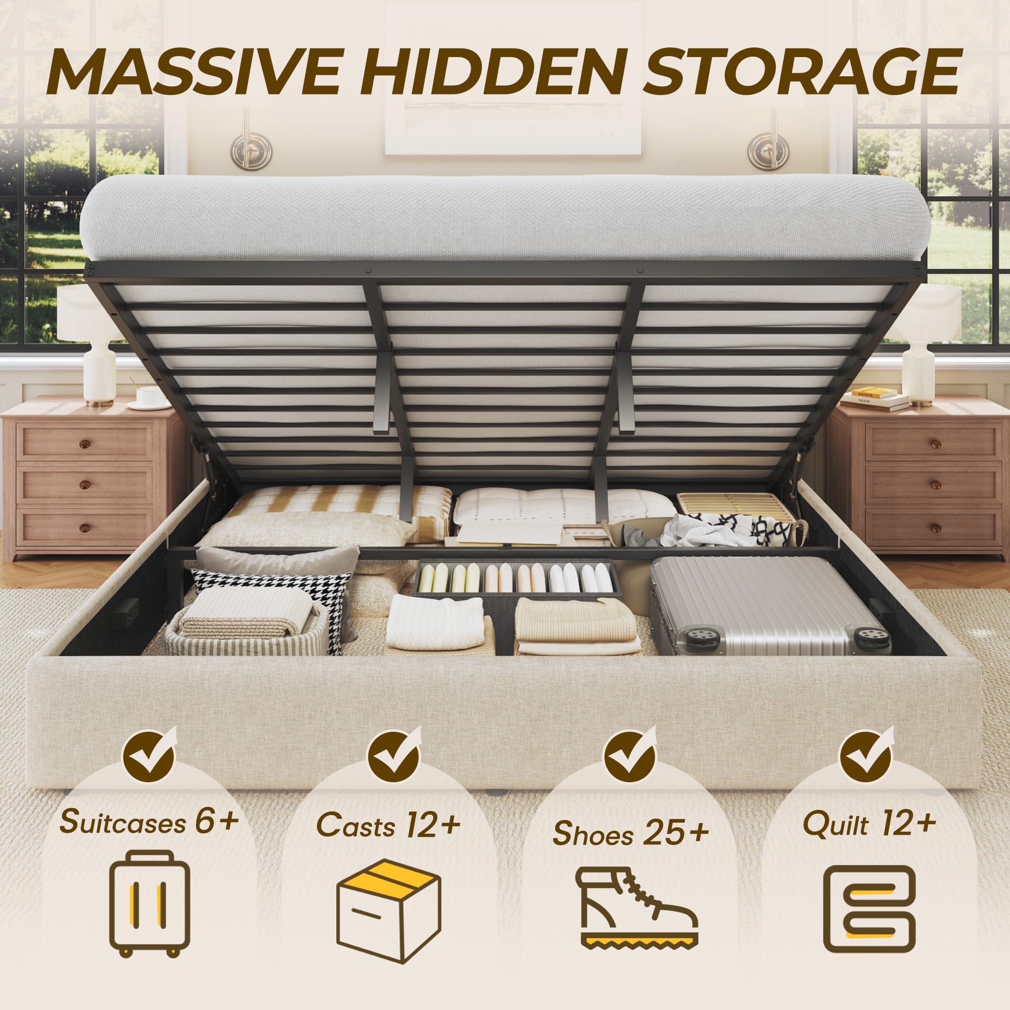 Cama com estrutura elevatória  - Gas Lift Storage Bed Hydraulic avaliação e preço