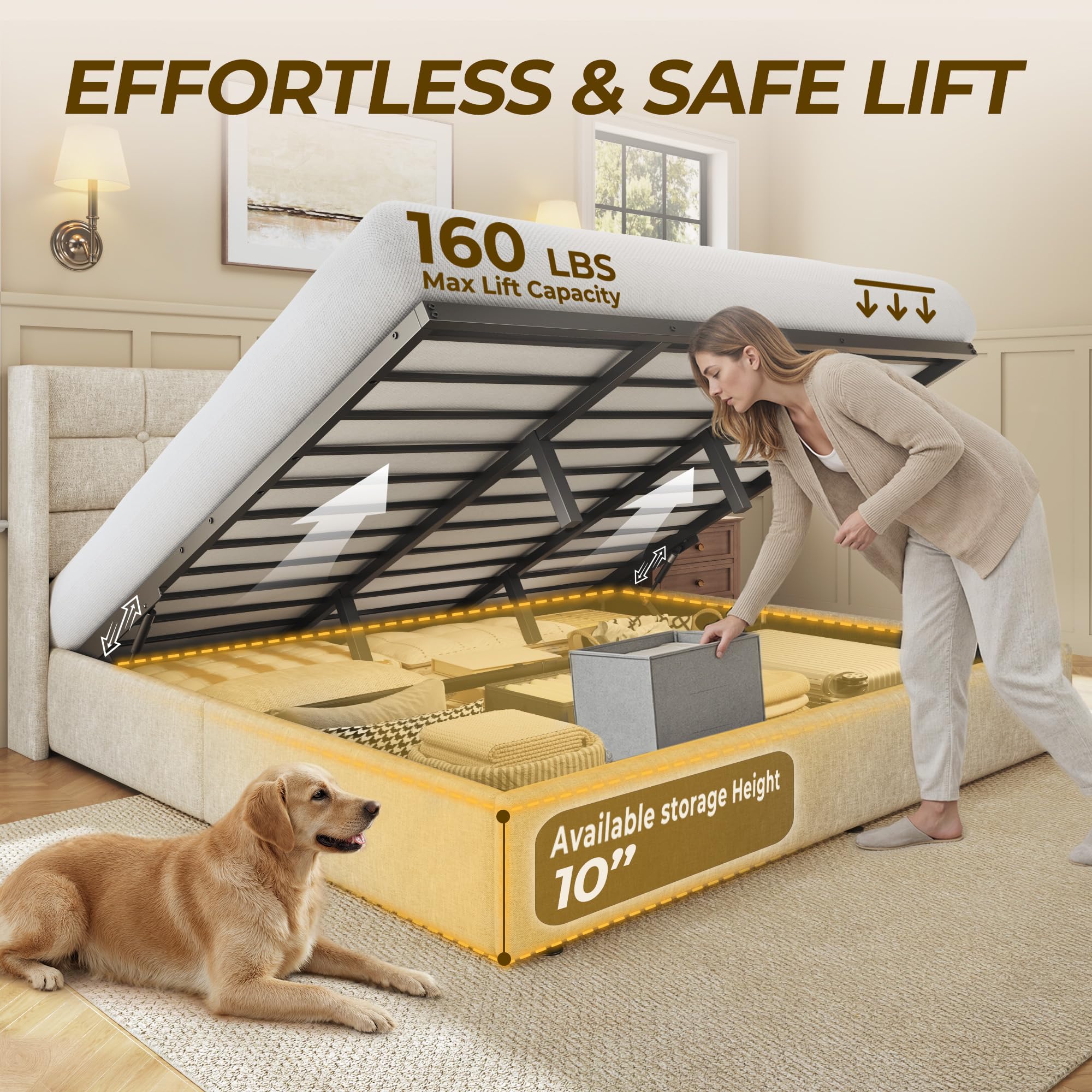 Cama com estrutura elevatória  - Gas Lift Storage Bed Hydraulic avaliação e preço