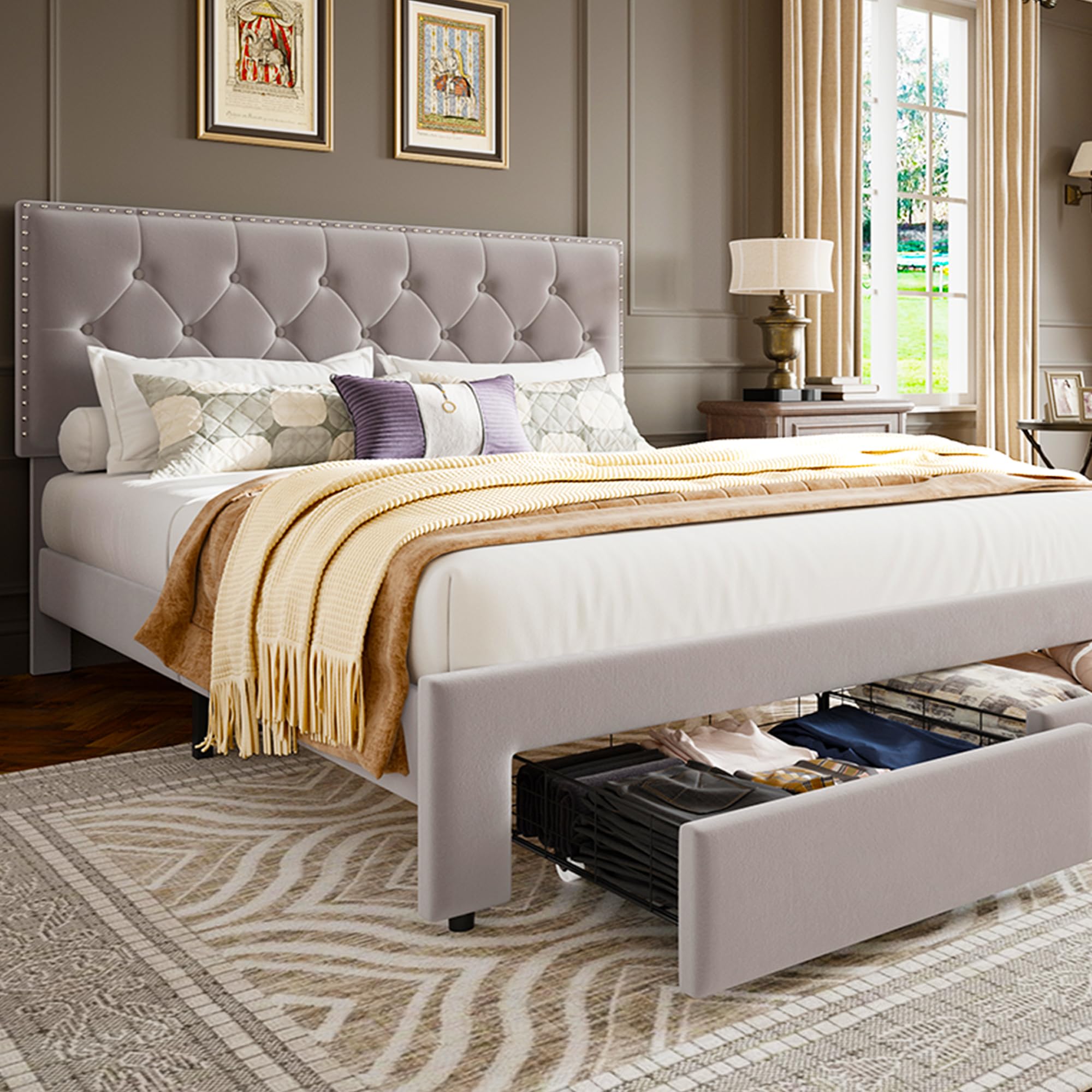 Estrutura de cama tamanho king - King Size Bed Frame With Storage Drawers avaliação e preço