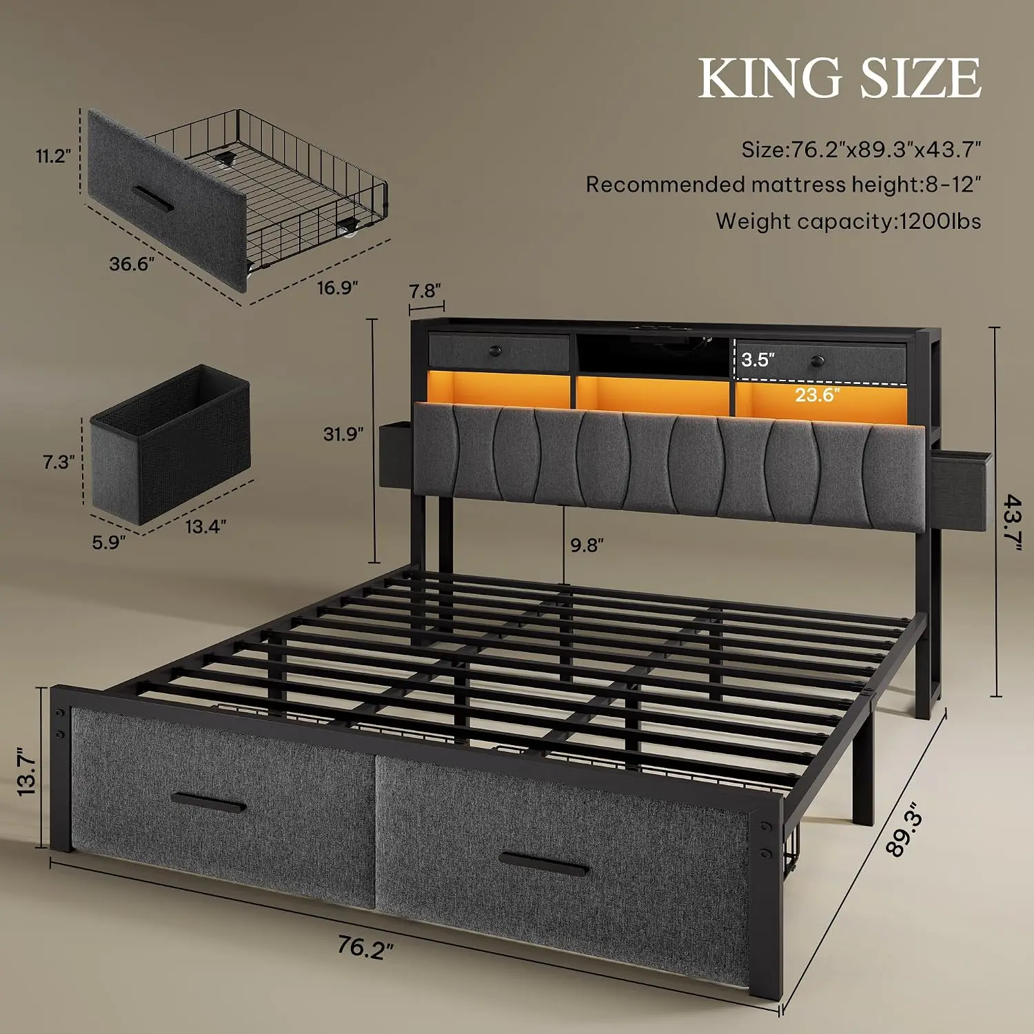 Estrutura de cama tamanho king - King Size Bed Frame With Storage Drawers avaliação e preço