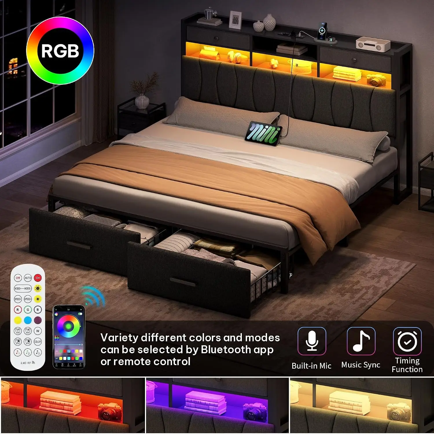 Estrutura de cama tamanho king - King Size Bed Frame With Storage Drawers avaliação e preço