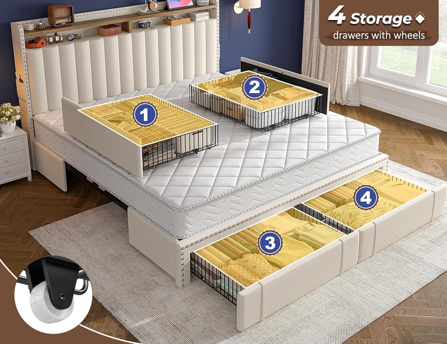 Estrutura de Cama King Size co - King Size Bed Frame With Storage Drawers avaliação e preço