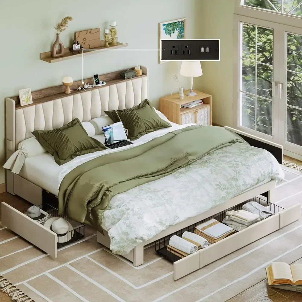 Estrutura de Cama King Size co - King Size Bed Frame With Storage Drawers avaliação e preço